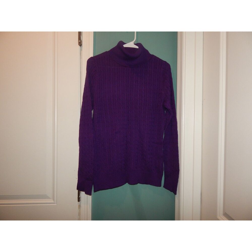 Laura Scott Women’s Medium Purple Cable Knit Turtleneck Sweater